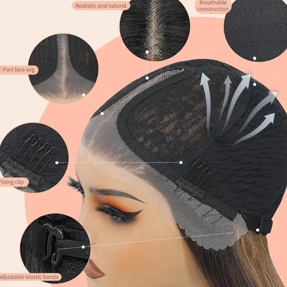 26” Black Wear and Go Glueless Wig with BangsLace Front Wigs for Women NEW